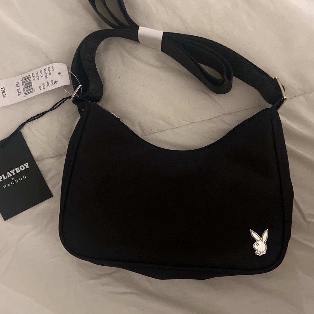 PLAYBOY Black Crossbody Bag with Silver Bunny Logo